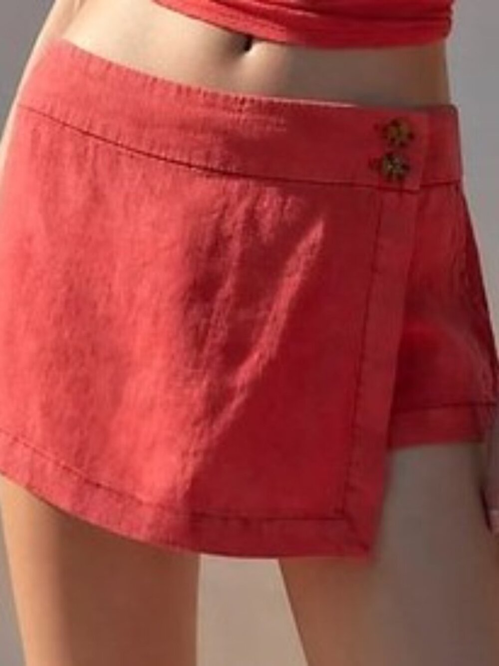 FREE PEOPLE Johana Linen Skort Red Summer Fig Low Rise Mini Skirt Womens Size 8